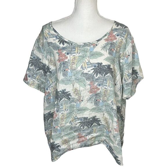Tahari Plus 2X Top 100% Linen Short Sleeve Lightweight Tunic Woven Tee Shirt - Picture 1 of 6